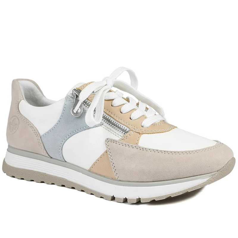 Rieker Wide Fit Leather Zip & Lace Trainers - RKR43543 / 328 766