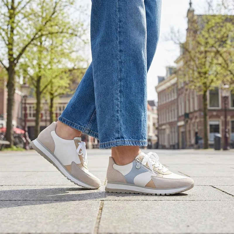 Rieker Wide Fit Leather Zip & Lace Trainers - RKR43543 / 328 766 - White Multi