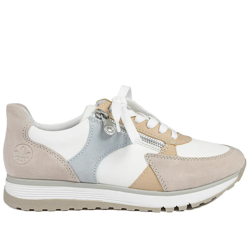 Rieker Wide Fit Leather Zip & Lace Trainers - RKR43543 / 328 766 - White Multi