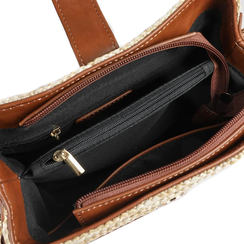 Woven Shoulder Bag with Faux Leather Trim - RIM43000 / 329 297 - Tan