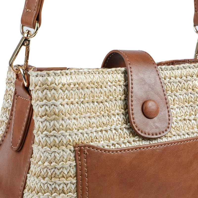 Woven Shoulder Bag with Faux Leather Trim - RIM43000 / 329 297 - Tan