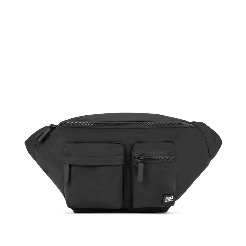 ROKA Komplett schwarze ovale M XL-Tasche aus recyceltem Nylon