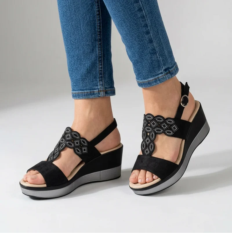 Elinazza | Damen-Keilsandalen mit verstellbarem Riemen
