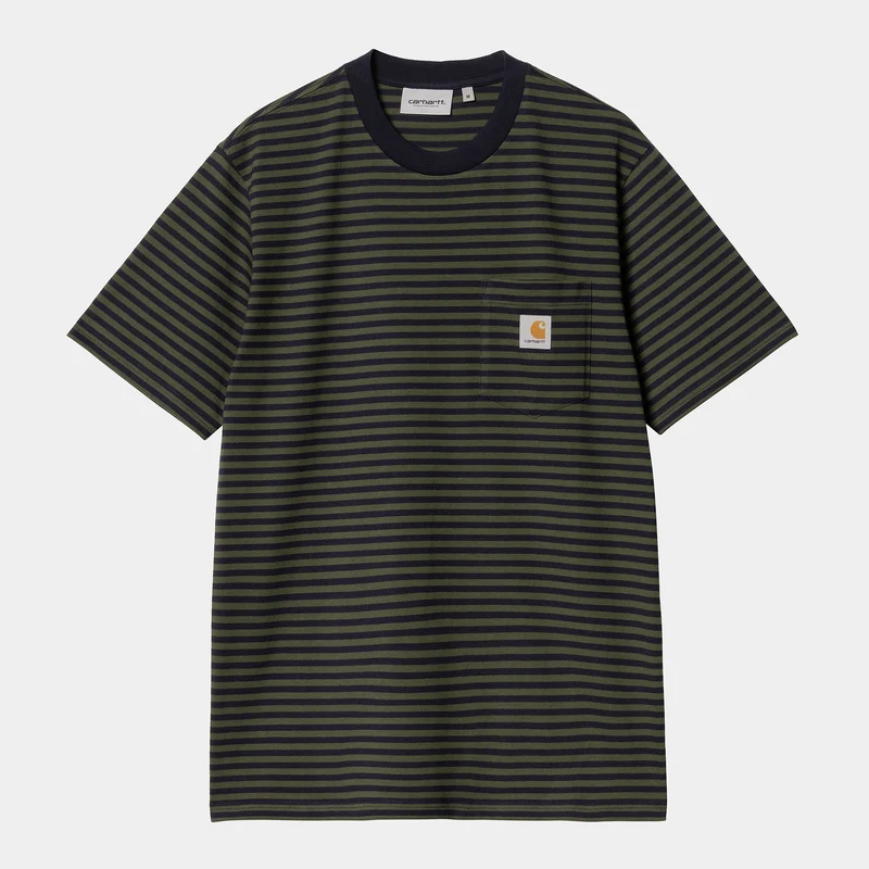 Carhartt WIP Herren Verner Kurzarm-T-Shirt mit Tasche - Dunkelmarineblau