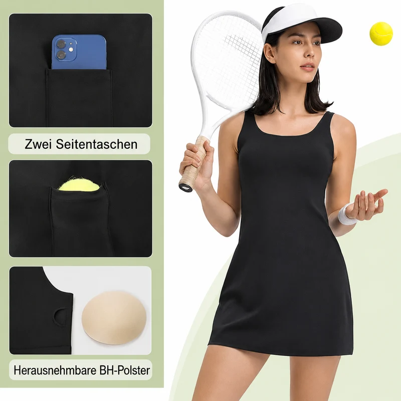 Tarvella | Rückenfreies Tenniskleid mit Seitentaschen