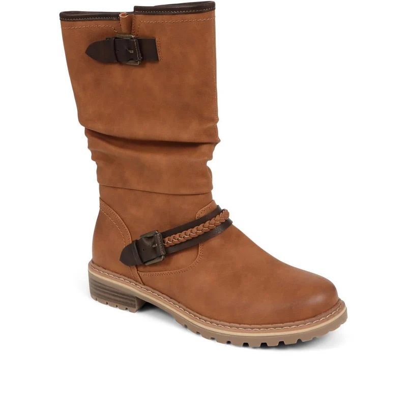 Buckle Mid Calf Boots - TELOO38009 / 324 493 - Tan