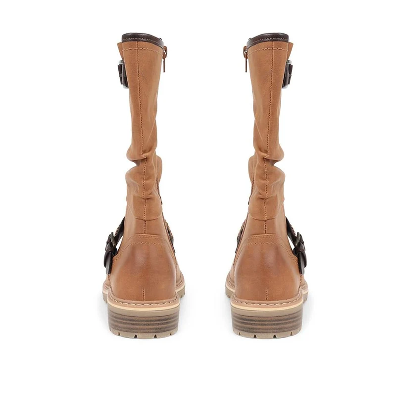 Buckle Mid Calf Boots - TELOO38009 / 324 493 - Tan