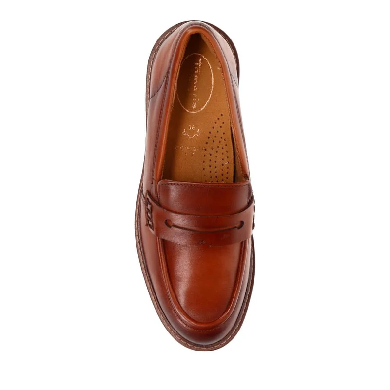 Wide-Fit Heeled Penny Loafers - JANA40504 / 326 067 - Cognac