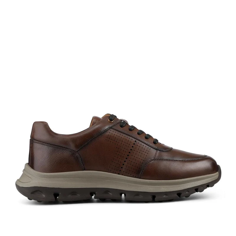 Wide Fit Breathable Leather Lace Up Trainers - PRFEM42012 / 328 325 - Brown