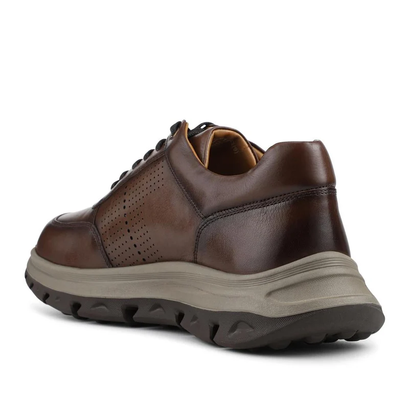 Wide Fit Breathable Leather Lace Up Trainers - PRFEM42012 / 328 325 - Brown