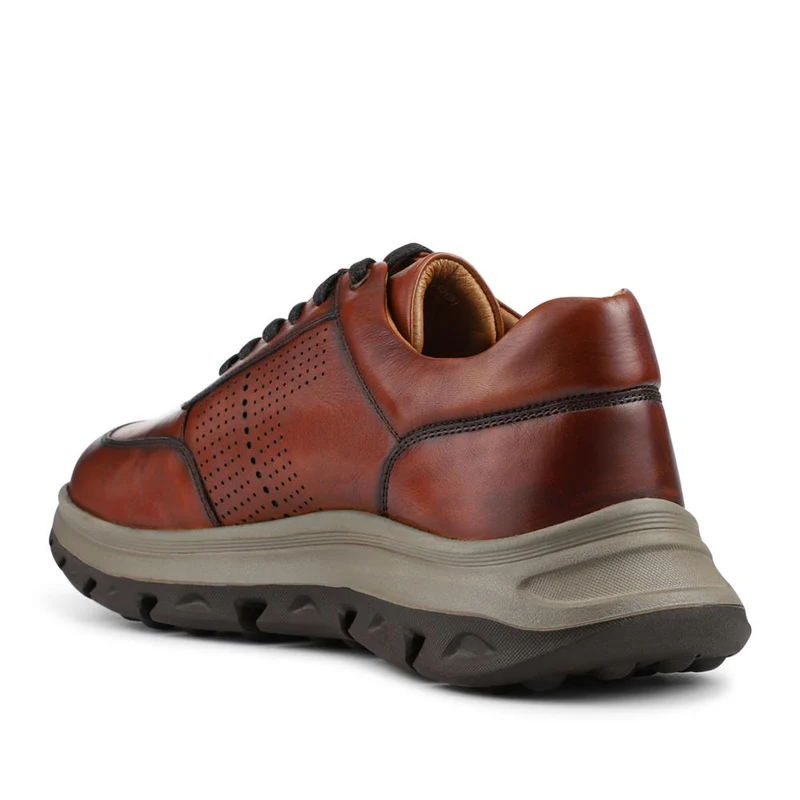Wide Fit Breathable Leather Lace Up Trainers - PRFEM42012 / 328 325 - Tan