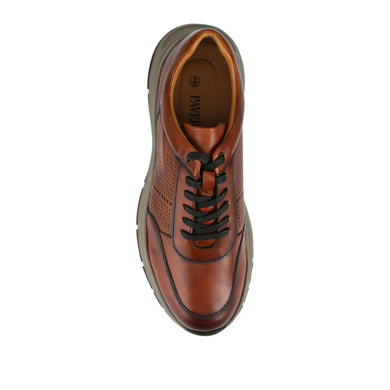 Wide Fit Breathable Leather Lace Up Trainers - PRFEM42012 / 328 325 - Tan