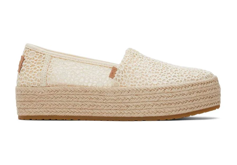 TOMS Valencia, natürliche, marokkanische Häkel-Espadrilles mit Plateausohle für Damen - Natur