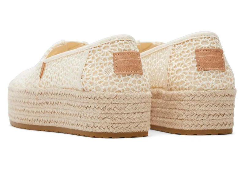 TOMS Valencia, natürliche, marokkanische Häkel-Espadrilles mit Plateausohle für Damen - Natur