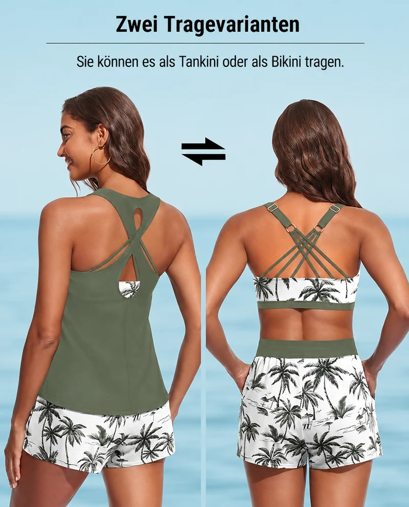 Désirée | Dreiteiliges Damen-Tankini mit Palmenprint