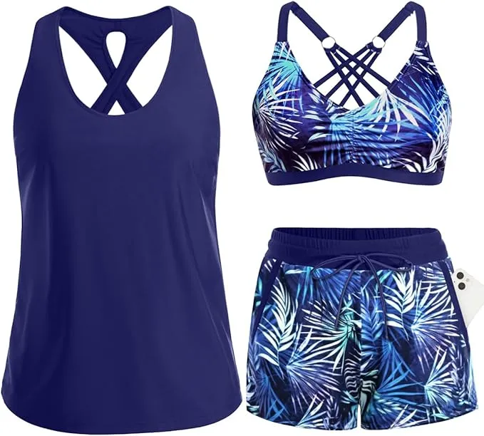 Désirée | Dreiteiliges Damen-Tankini mit Palmenprint