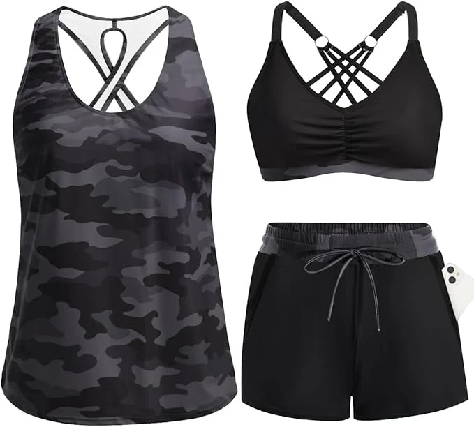 Désirée | Dreiteiliges Damen-Tankini mit Palmenprint