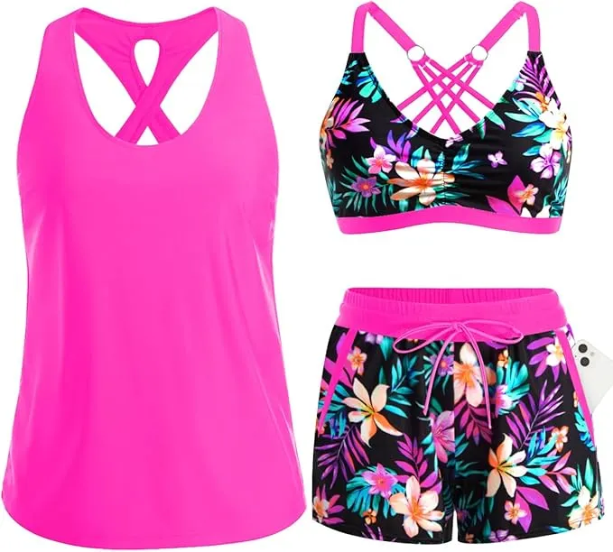 Désirée | Dreiteiliges Damen-Tankini mit Palmenprint