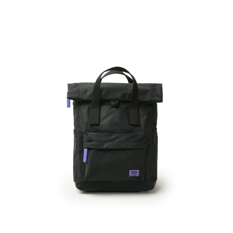 ROKA All Black Canfield B Lila kleine Tasche aus recyceltem Nylon