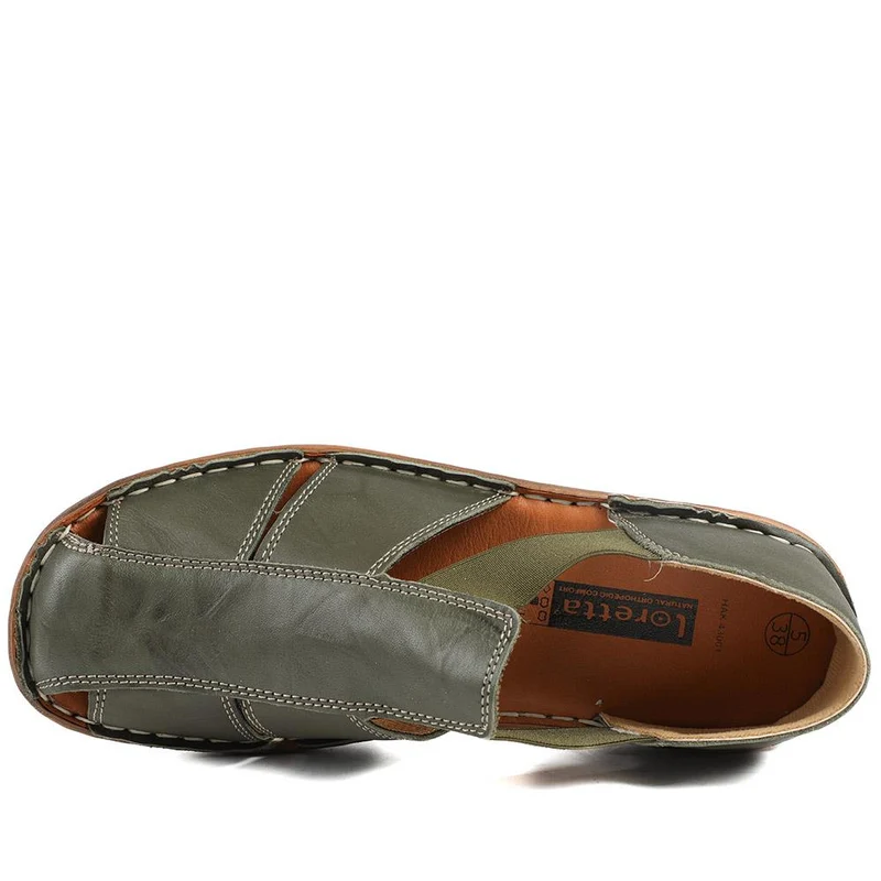 Loretta Leather Elasticated Slip On Shoes - HAK43001 / 329 375 - Khaki