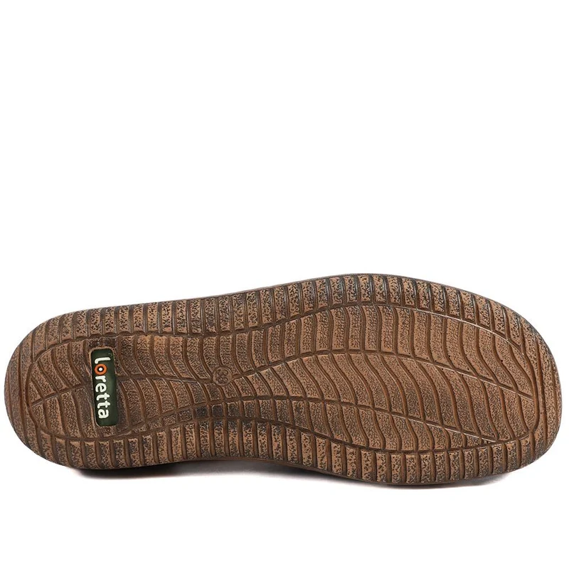 Loretta Leather Elasticated Slip On Shoes - HAK43001 / 329 375 - Khaki
