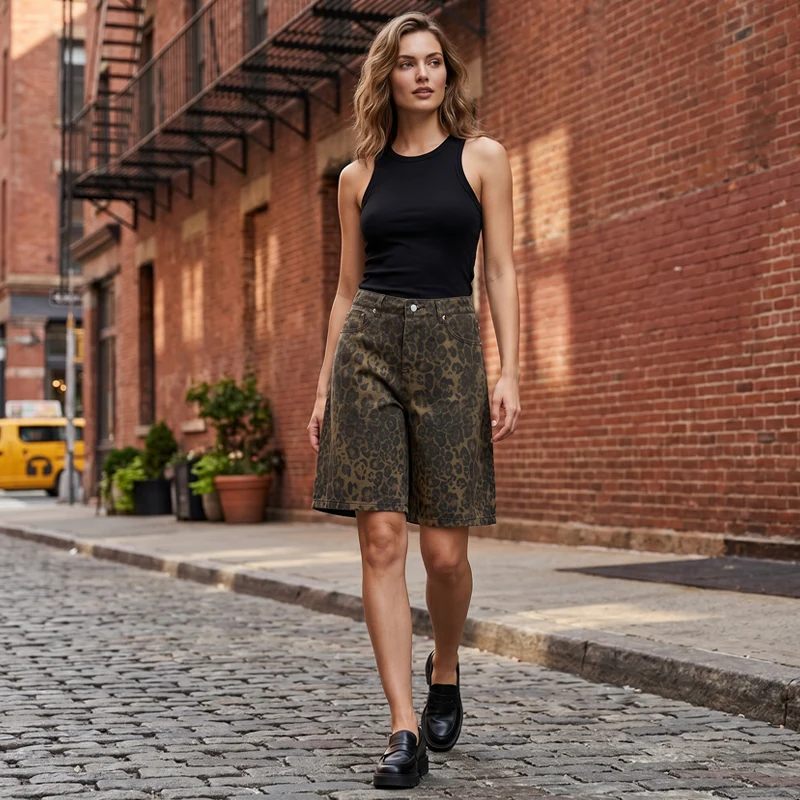 Clotilda | Coole Shorts mit hoher Taille mit Leopardenprint