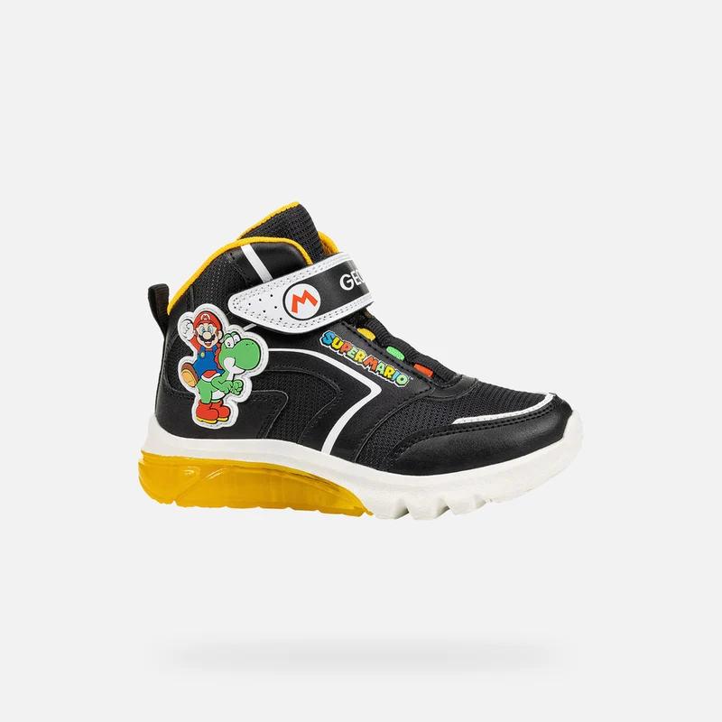 Geox Kinder Super Mario Leuchtende High-Top-Sneakers - Schwarz / Gelb