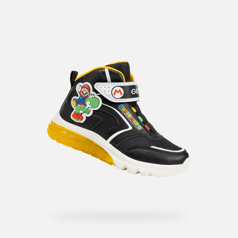 Geox Kinder Super Mario Leuchtende High-Top-Sneakers - Schwarz / Gelb