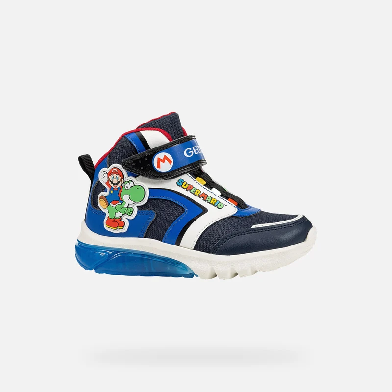 Geox Kinder Super Mario Leuchtende High-Top-Sneakers - Marineblau / Royalblau