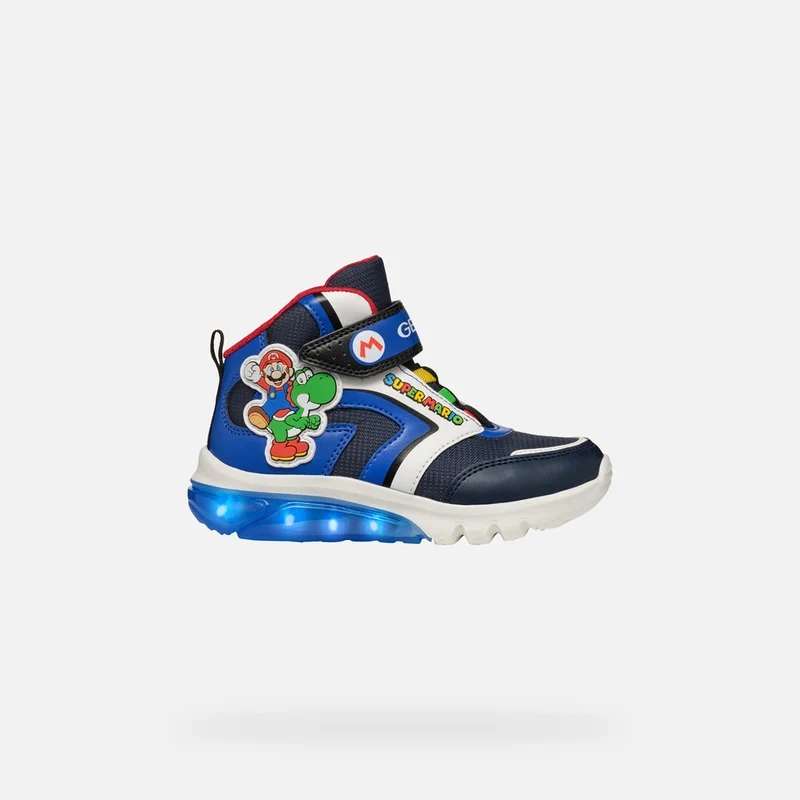 Geox Kinder Super Mario Leuchtende High-Top-Sneakers - Marineblau / Royalblau