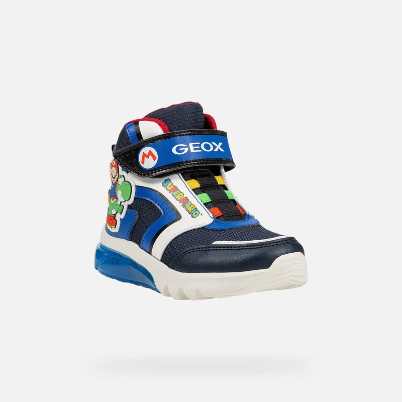 Geox Kinder Super Mario Leuchtende High-Top-Sneakers - Marineblau / Royalblau