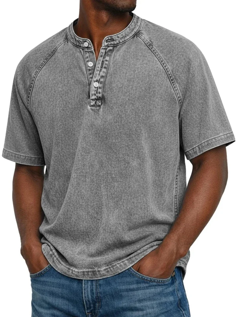 Henley Shirt Herren Kurzarm im Vintage-Look