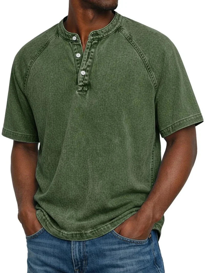 Henley Shirt Herren Kurzarm im Vintage-Look