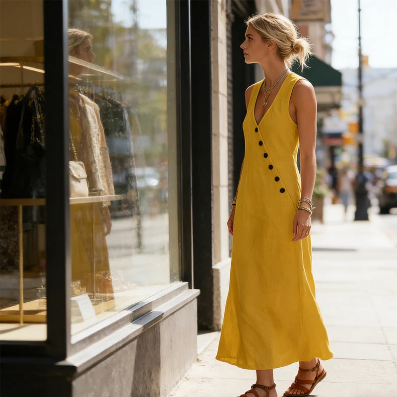Adelinda | Ärmelloses Kleid mit fließender Silhouette
