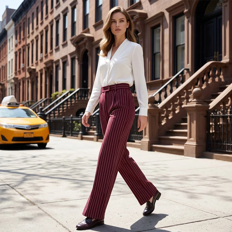 Haijene | Hohe Taille-Hose mit Nadelstreifen und weitem Bein