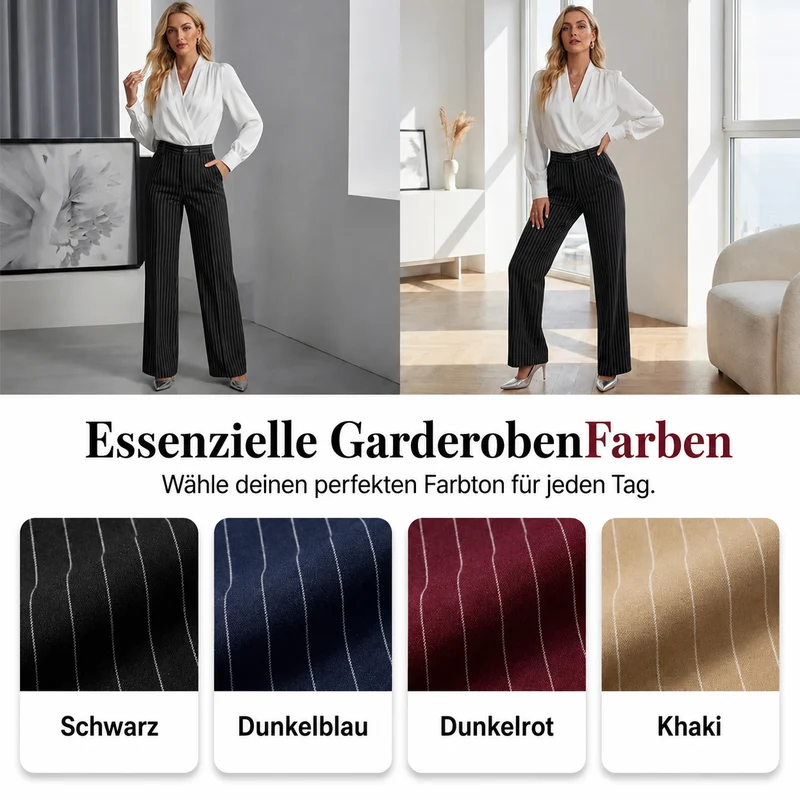 Haijene | Hohe Taille-Hose mit Nadelstreifen und weitem Bein