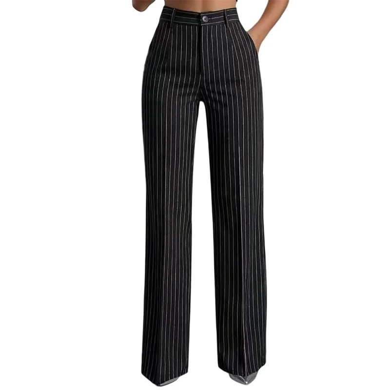 Haijene | Hohe Taille-Hose mit Nadelstreifen und weitem Bein