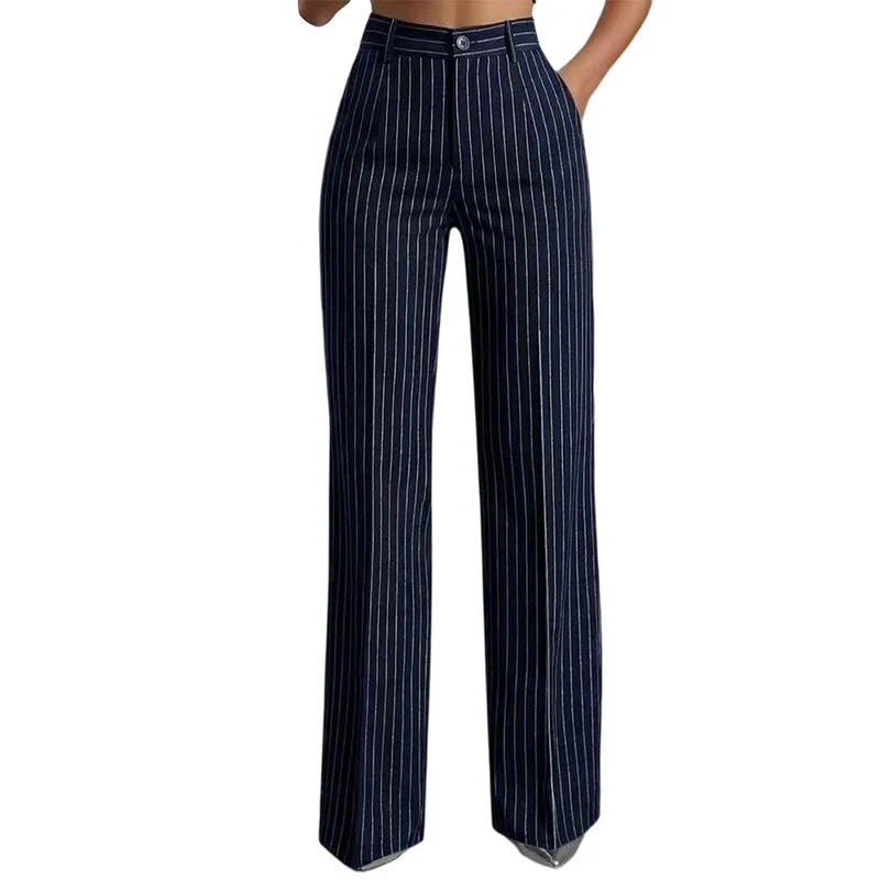 Haijene | Hohe Taille-Hose mit Nadelstreifen und weitem Bein