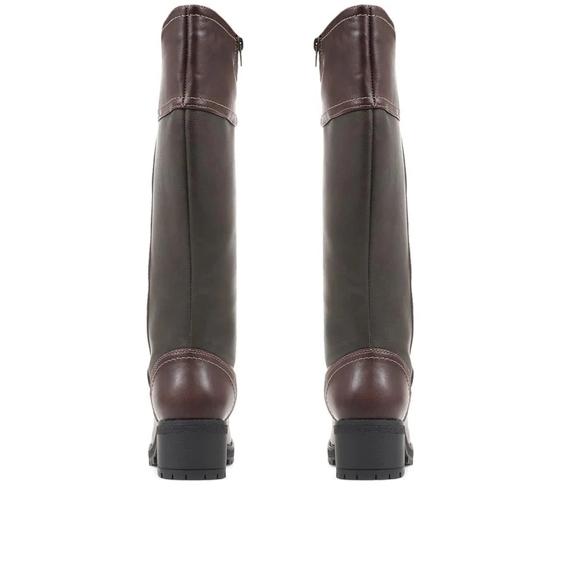 Faux Leather Mid-calf Boots - WBINS36132 / 323 116 - Brown