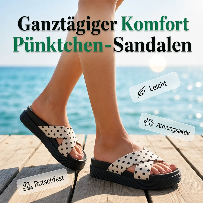 Chanelie | Pantoletten mit gekreuzten Riemen und Punkten