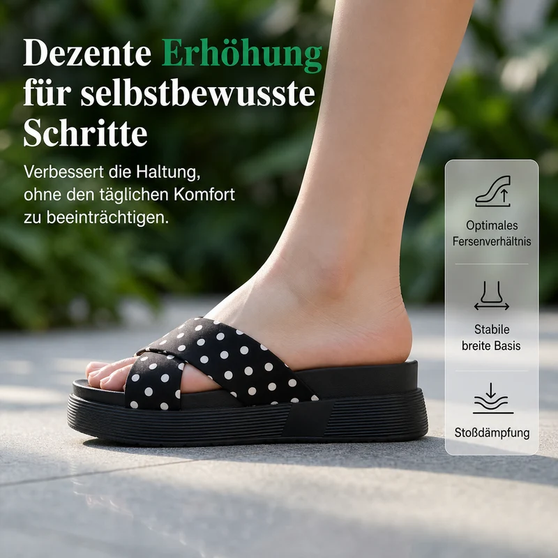 Chanelie | Pantoletten mit gekreuzten Riemen und Punkten