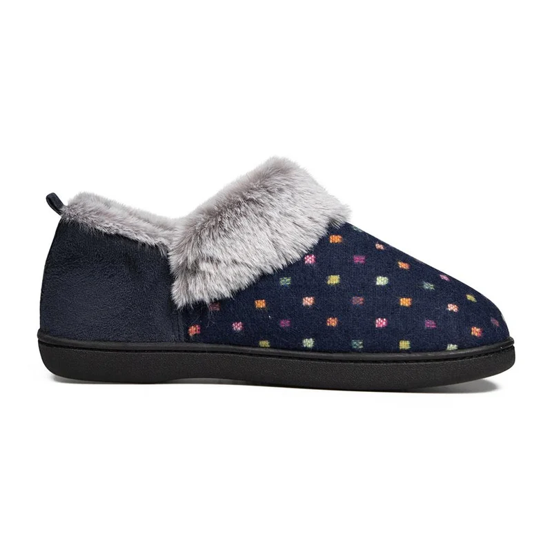 Padders Ladies Slippers 2E Side Stitched Washable - DORA - Dora / null - Navy Woven Spot