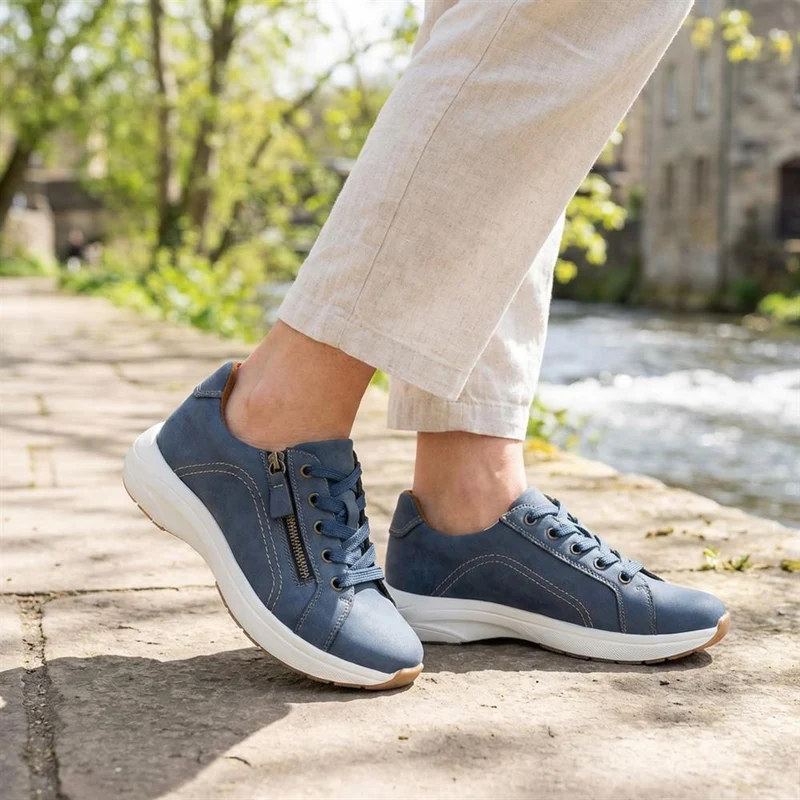 Wide Fit Lace Up Shoes with Functional Zip - WOIL43002 / 328 873 - Navy