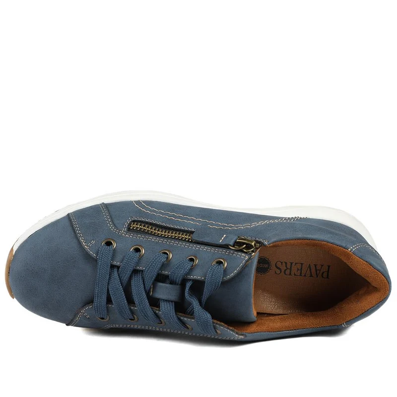 Wide Fit Lace Up Shoes with Functional Zip - WOIL43002 / 328 873 - Navy