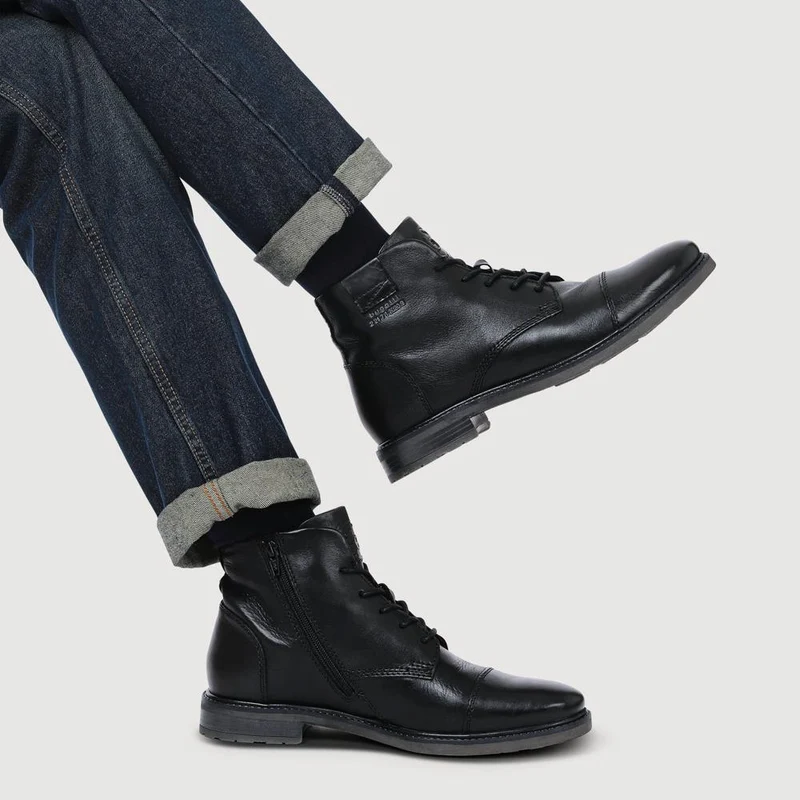Bugatti Leather Lace-Up Boots - BUG42504 / 327 674 - Black