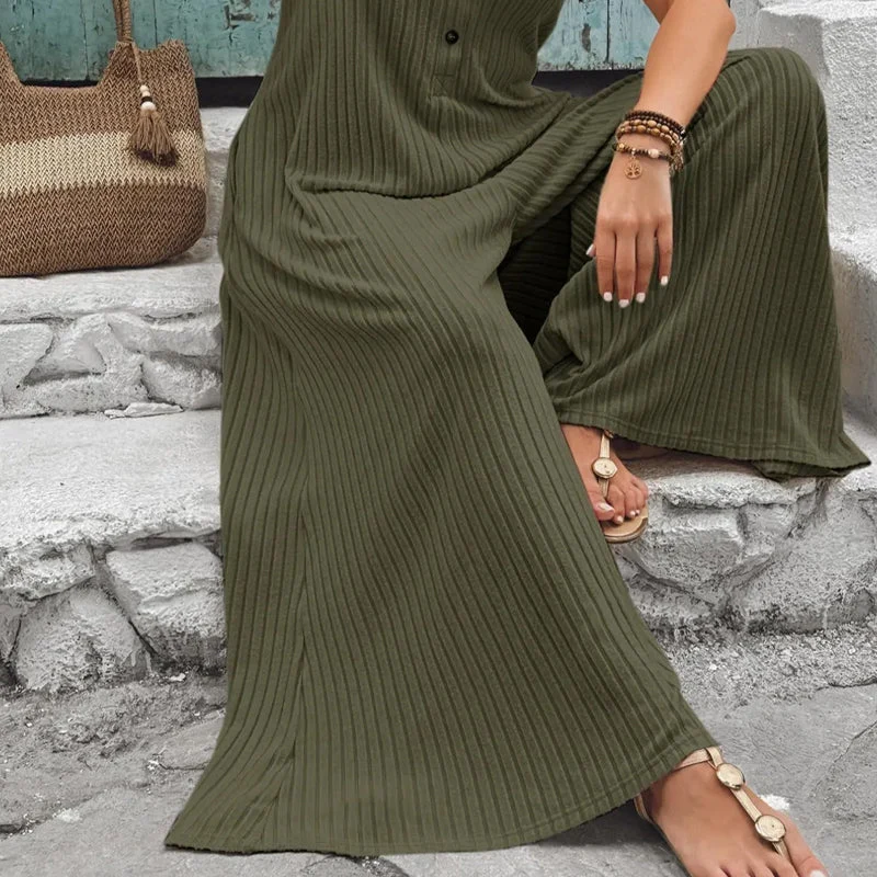 Junlia | Ärmelloser Ripp-Jumpsuit mit weitem Bein und Taschen