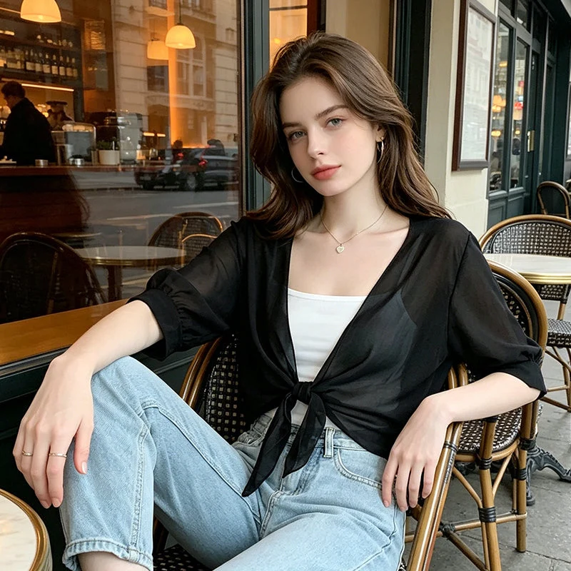 Gloumea | Leichte Kurz-Cardigan aus transparentem Chiffon