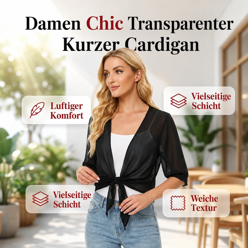 Gloumea | Leichte Kurz-Cardigan aus transparentem Chiffon