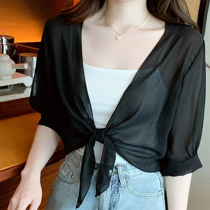Gloumea | Leichte Kurz-Cardigan aus transparentem Chiffon