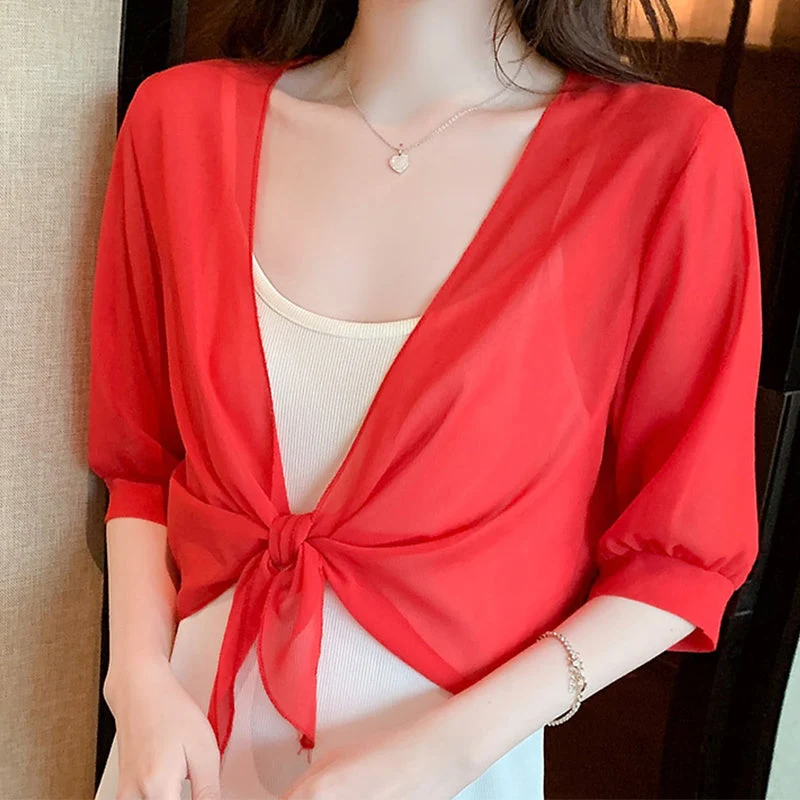 Gloumea | Leichte Kurz-Cardigan aus transparentem Chiffon